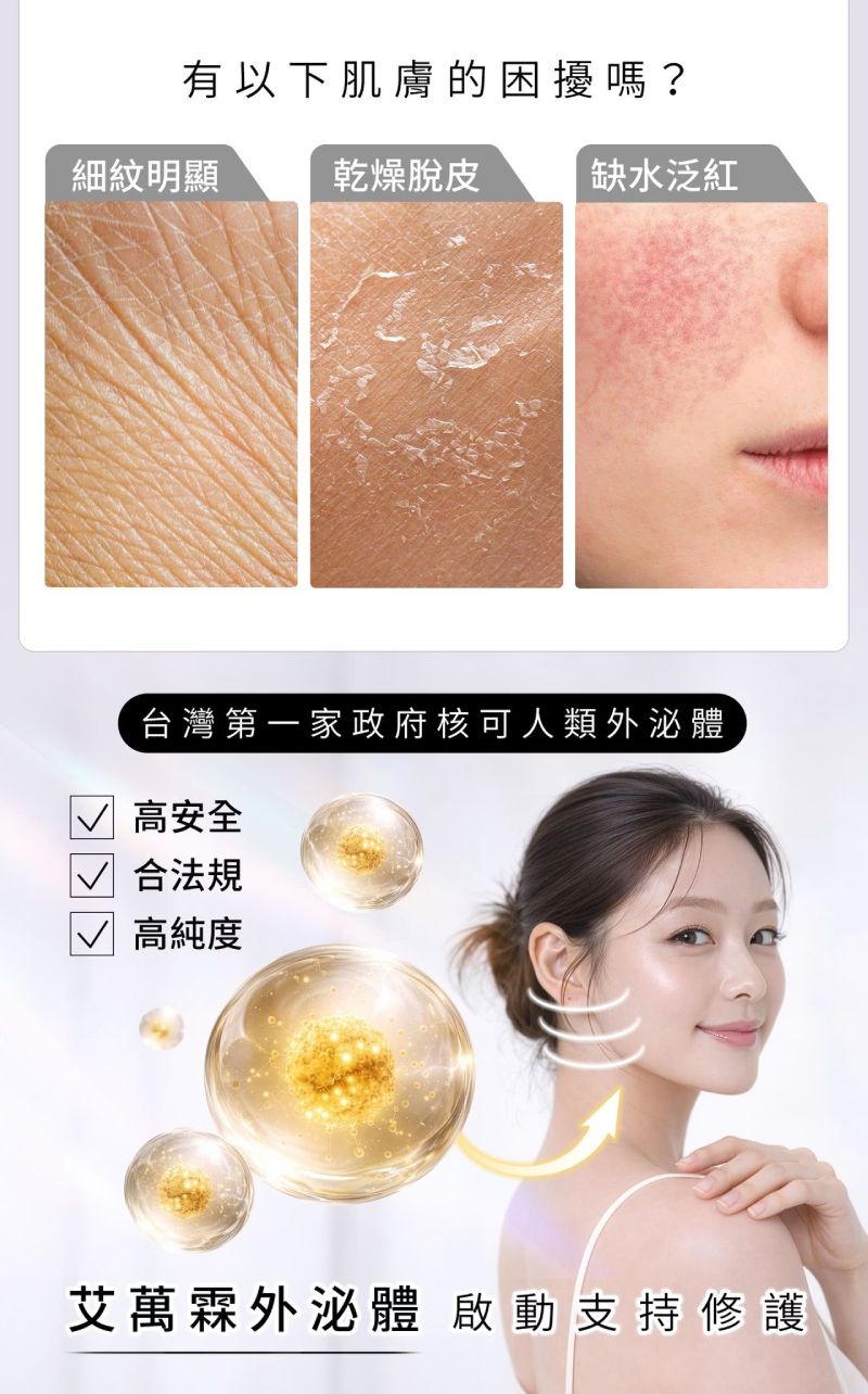 改善細紋乾燥脫皮與缺水泛紅,台灣首家政府核可人類外泌體賦活乳霜